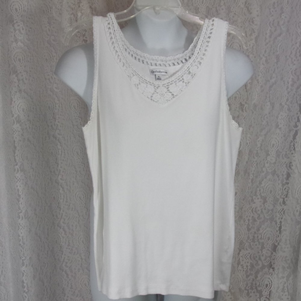 Croft and Barrow White Knit Tank Top Blouse Crochet Neckline NWOT Size XL